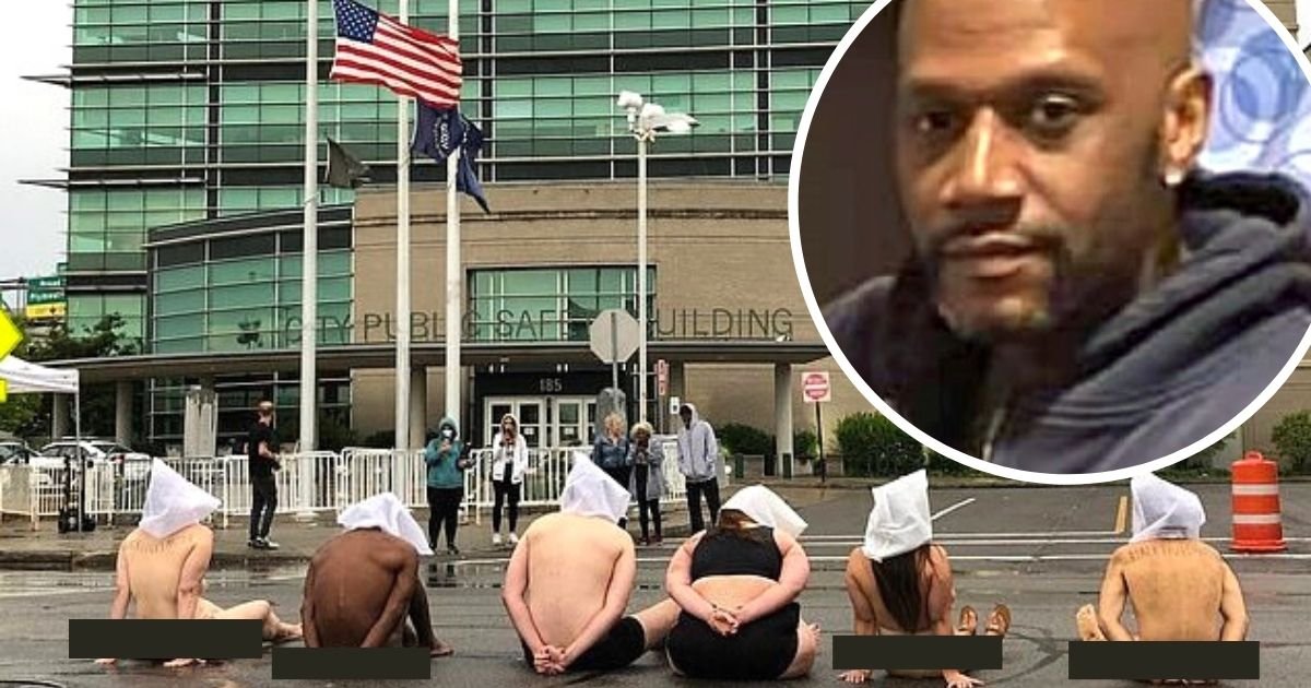 Naked Blm Protesters Sit On The Street While Wearing Spit Hoods