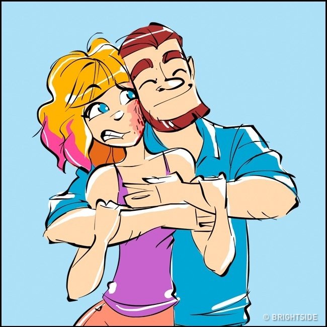 Comic Image - She prefers to stay in his arms…even if it’s not very comfortable.