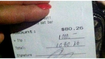 waitress surprise 412x232.jpg?resize=412,232 - Waitress Is Given $1000 Tip, And He Says He Gave It To Her Because She Had THIS.. Unbelievable!