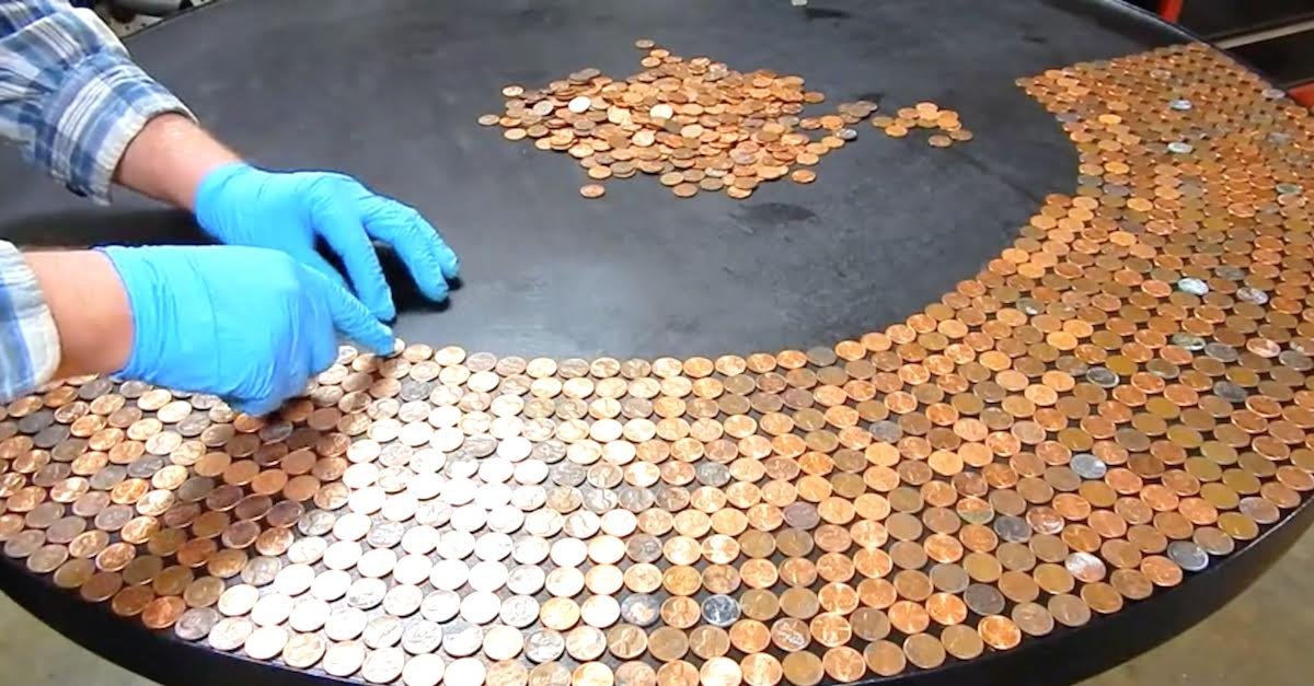 featured image.jpeg?resize=1200,630 - Man Turned His Table Into A Work Of Art After Adding Pennies On Top Of It