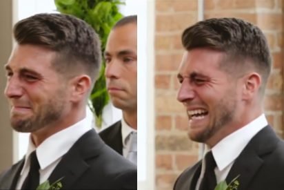 groom cries on wedding 412x275.jpg?resize=412,275 - Groom Burst Into Tears As Bride Waked Down The Aisle In Emotional Ceremony