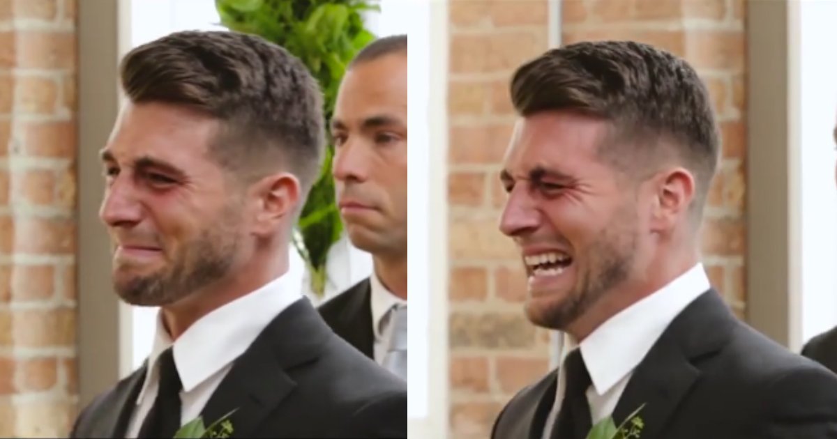 groom cries on wedding.jpg?resize=1200,630 - Groom Burst Into Tears As Bride Waked Down The Aisle In Emotional Ceremony