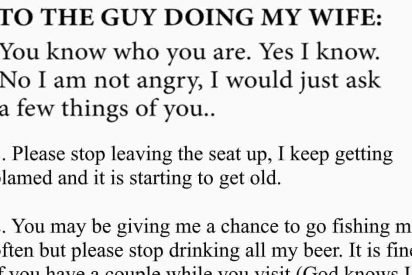 husband lover letter cheating wife 2 412x275.jpg?resize=412,275 - Husband Discovered Wife Was Cheating So He Wrote A Long Letter To Her Lover