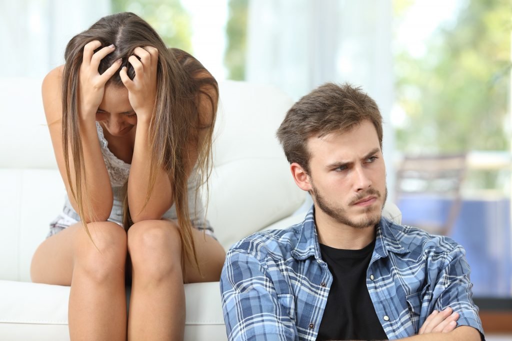 Couple or marriage angry and sad after argument