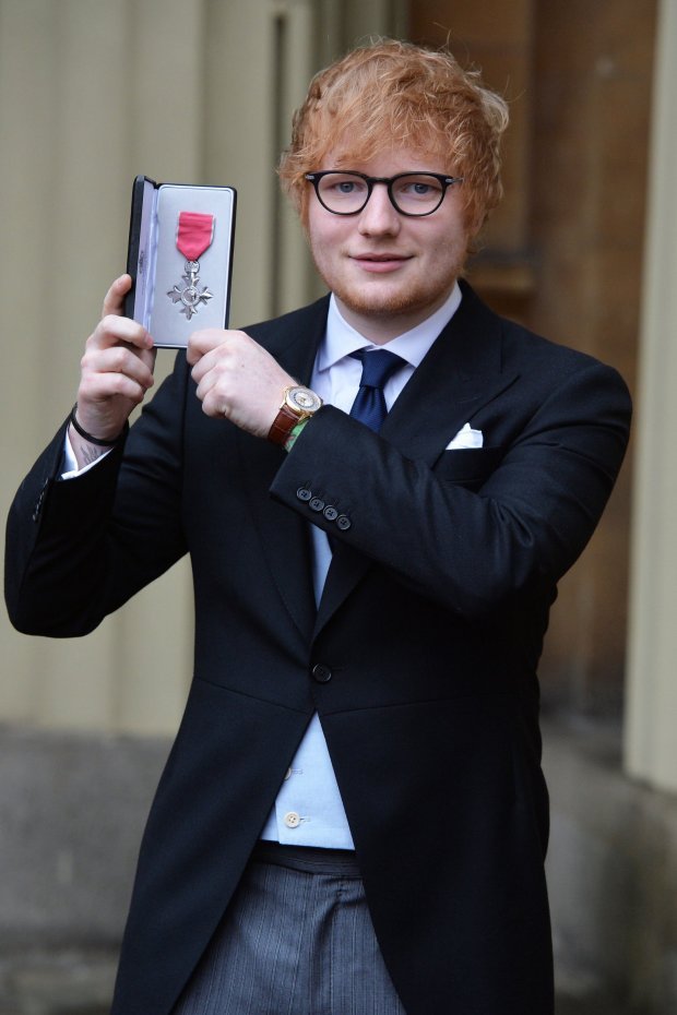 Singer Ed Sheeran with his MBE (Member of the Order of the British Empire) medal that was presented to him by the Prince of Wales during an Investiture ceremony at Buckingham Palace, London. PRESS ASSOCIATION Photo. Picture date: Thursday December 7, 2017. See PA story ROYAL Investiture. Photo credit should read: John Stillwell/PA Wire