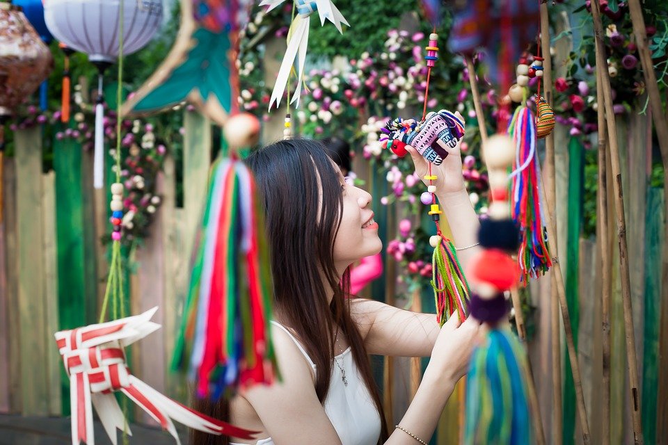사람들, 축제, 축하, 행복한 새해 중국, 인형, 나무, 여자, 아름다움, 좋은, 하루, 화이트