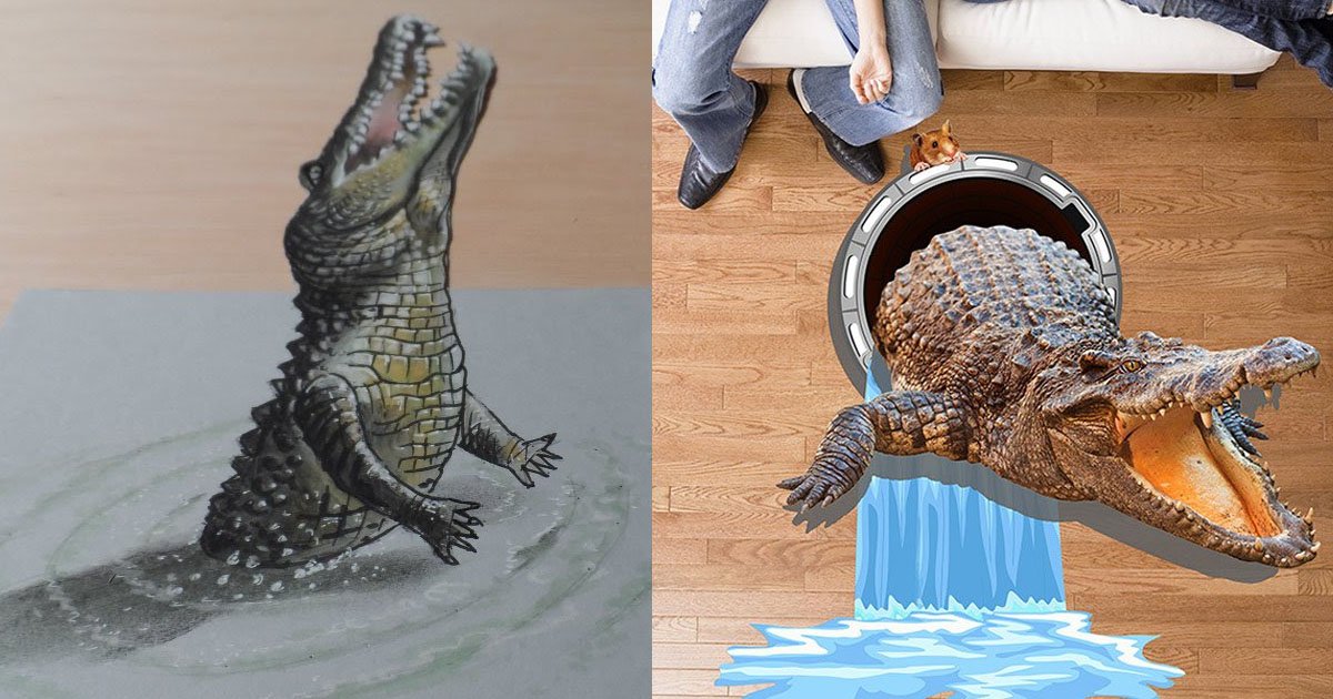 crocodile.jpg?resize=412,232 - [Vidéo] Ce dessin de crocodile en 3D va vous retourner le cerveau