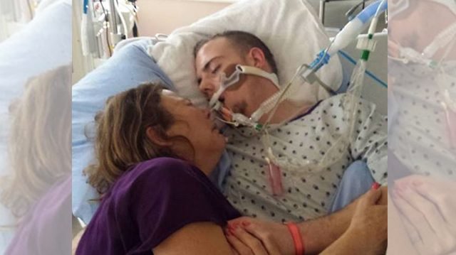 Crying mom lies in bed beside dying son to kiss him goodbye—how he got there is heartbreaking
