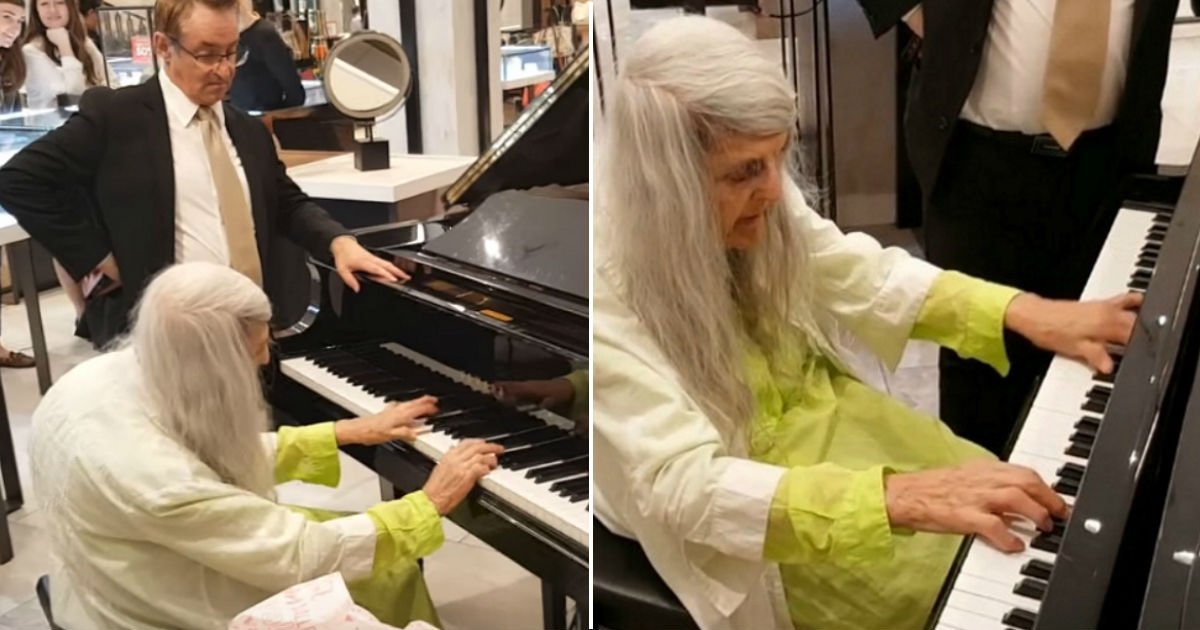 untitled 13.jpg?resize=412,232 - Uma senhora idosa entra em uma loja, começa a tocar piano e toca as pessoas no local