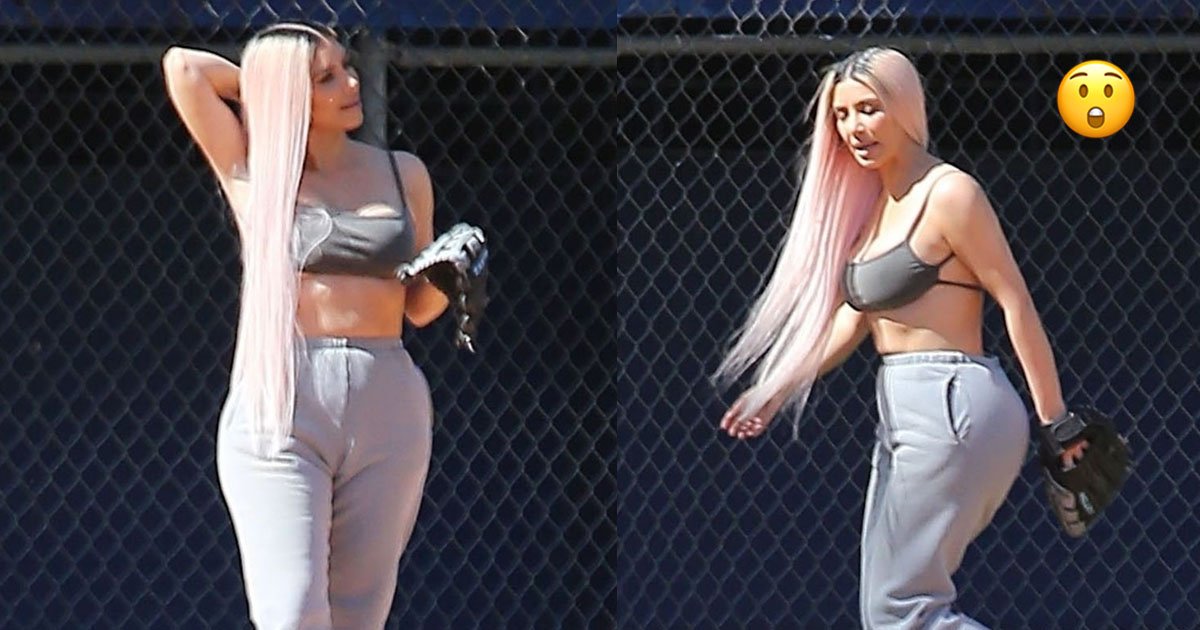 kim.jpg?resize=412,275 - Kim crée encore la surprise en décidant de jouer au softball dans cette tenue