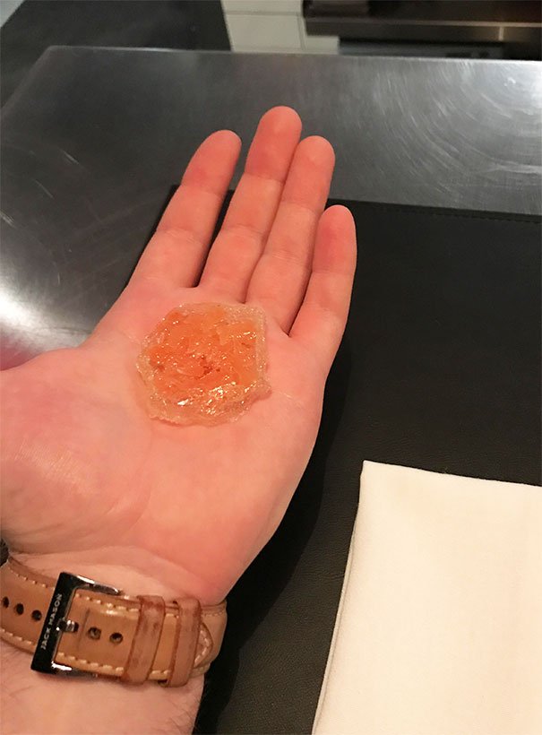 First Course Of A Tasting Menu: Citrus In Sugar. The Waiter Said, "Hold Out Your Hand"