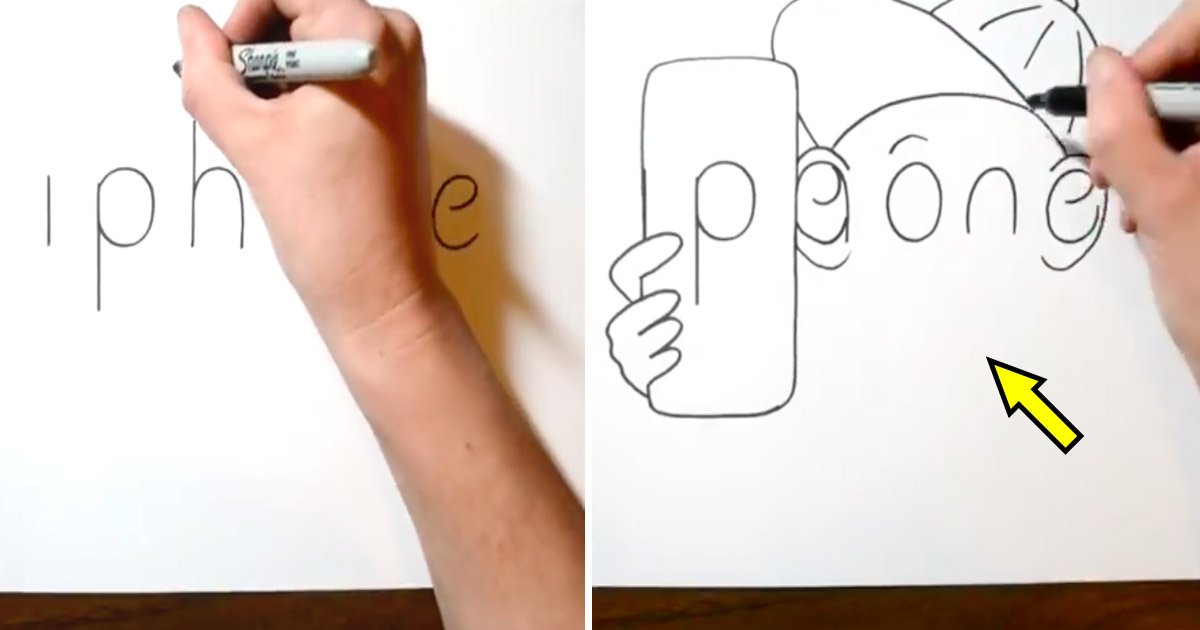 cartoon.jpg?resize=412,232 - Artista faz desenho usando a palavra 'iphone' e transforma em um esboço adorável