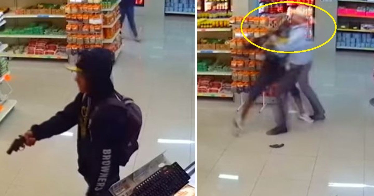 theif.jpg?resize=1200,630 - Un homme sort une arme à feu en plein jour dans un magasin au Mexique. Un cowboy l'attrape et lui retire l'arme des mains.