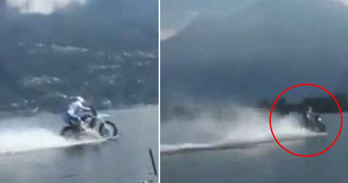 untitled 1 177.jpg?resize=1200,630 - Un motocycliste stupéfait tout le monde en conduisant sa moto sur un lac