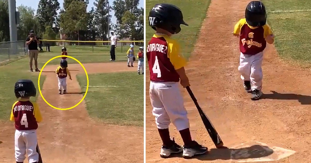 baseball.jpg?resize=1200,630 - Ce petit garçon de 3 ans fait le show lors d'un match de baseball et se met à courir au ralenti sous les encouragements de la foule