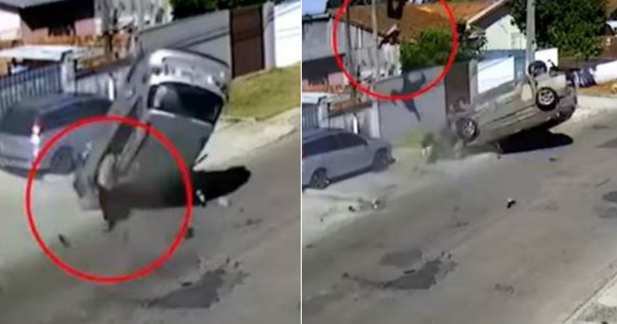 car thief crash.jpg?resize=1200,630 - Une vidéo montre un homme projeté hors d'un véhicule volé après une course poursuite avec la police