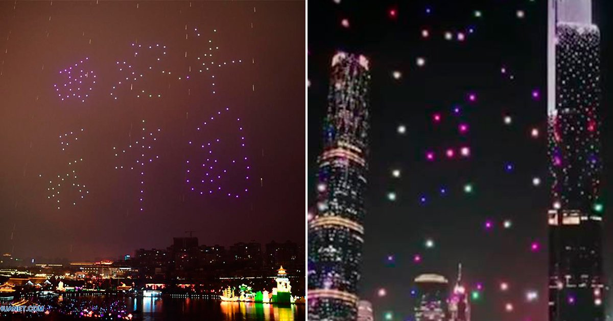 droncover22f.jpg?resize=1200,630 - Se despliegan en el cielo más de mil drones en China llenando el cielo de colores, un espectáculo insólito
