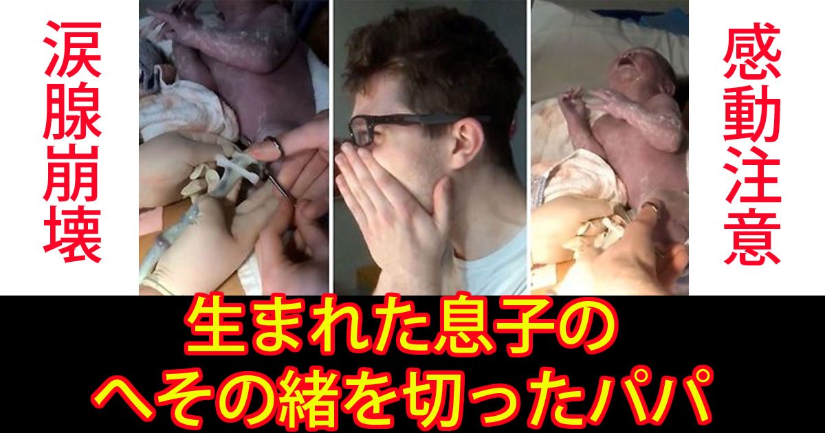 感動注意 生まれた赤ちゃんのへその緒を切ったパパの反応 動画あり Hachibachi