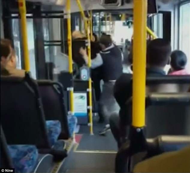 A violent fight on a peak hour bus has been caught on camera