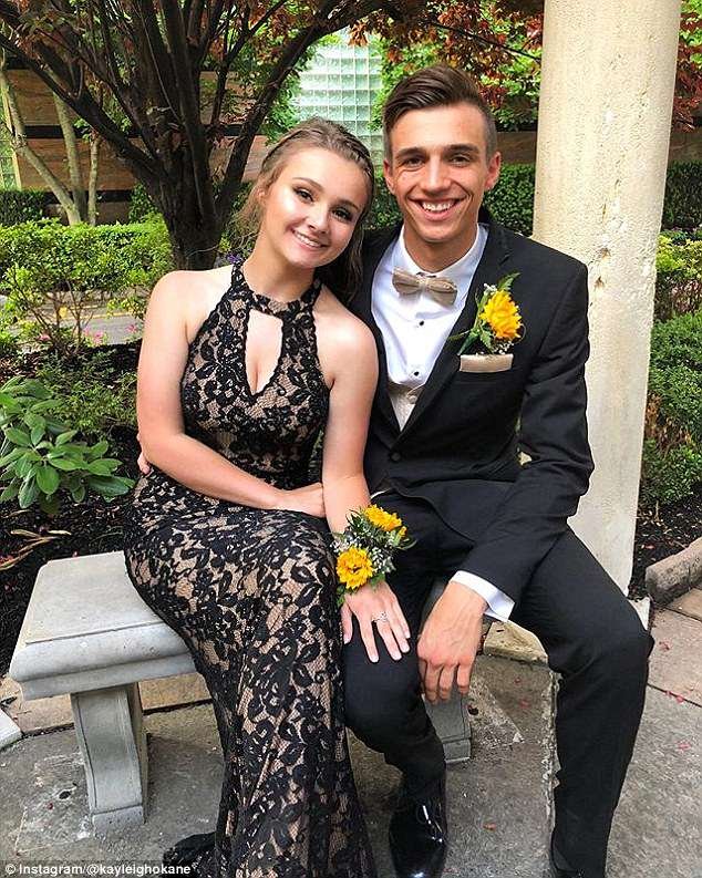 Going viral: The post-prom video of Kayliegh and Joe (pictured before the dance) has gotten more than 66,000 retweets and 130,000 likes since SaturdayÂ 