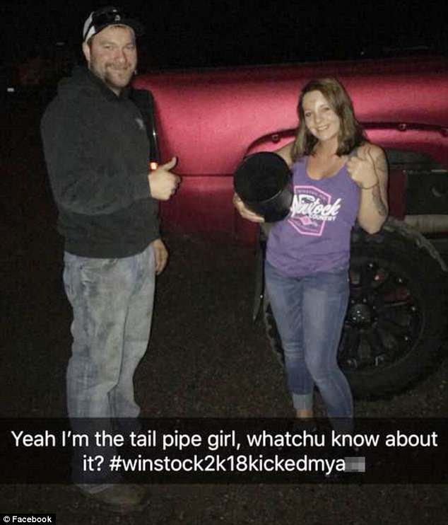 Strom later posted a photo of herself on Facebook holding the sawed off exhaust pipe alongside the truck owner Tom Wold