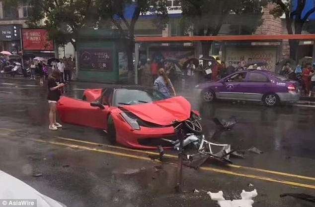 The female driver (right) and her passenger (left) were unharmed in the crash inÂ Wenling, China