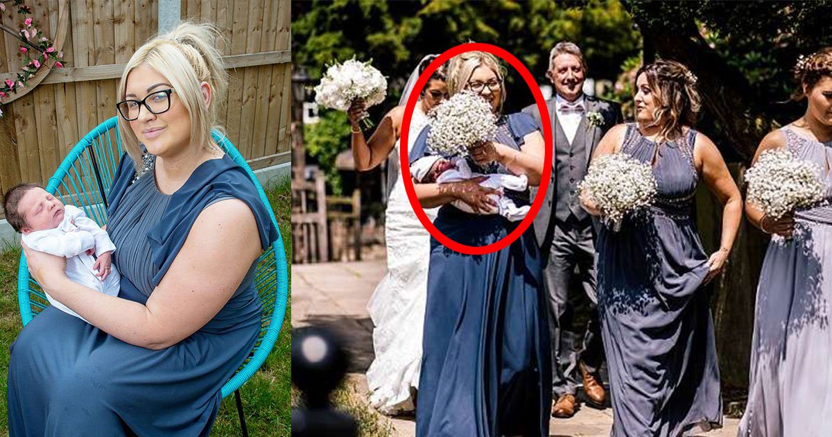 bridesmaid manages to attend her sisters wedding just hours after giving birth and walks down the aisle with her newborn baby.jpg?resize=1200,630 - Bridesmaid Managed To Attend Wedding Just 5 Hours After Giving Birth