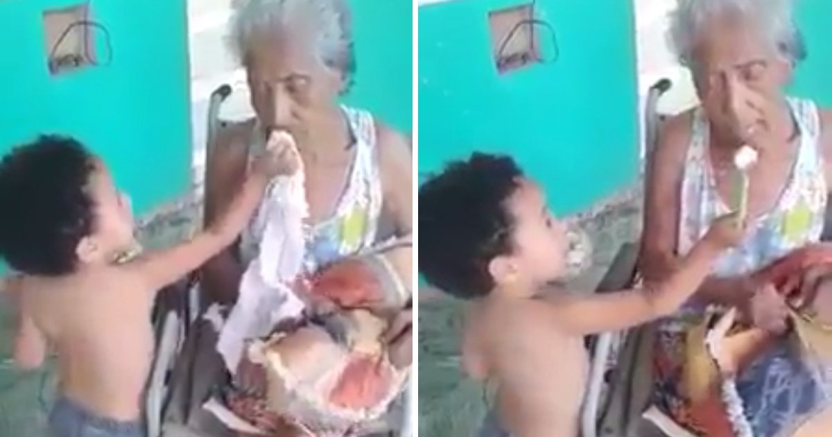 capa3 4.png?resize=412,275 - Vídeo adorável mostra um garotinho pequeno alimentando sua avó já bem velhinha