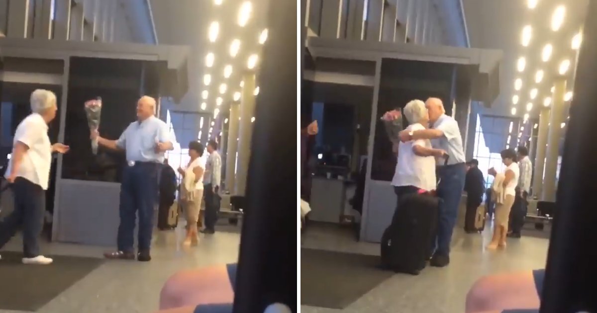 capa9 3.png?resize=1200,630 - Senhor de idade espera por sua esposa no aeroporto com um buquê de flores e uma caixa de chocolates