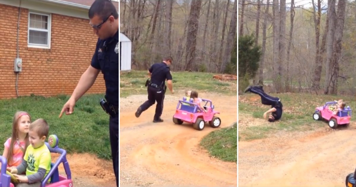 copdad.png?resize=412,232 - Adorable Moment Cop Dad Pulled Over His Kids In Toy Car And Demanded Driving License