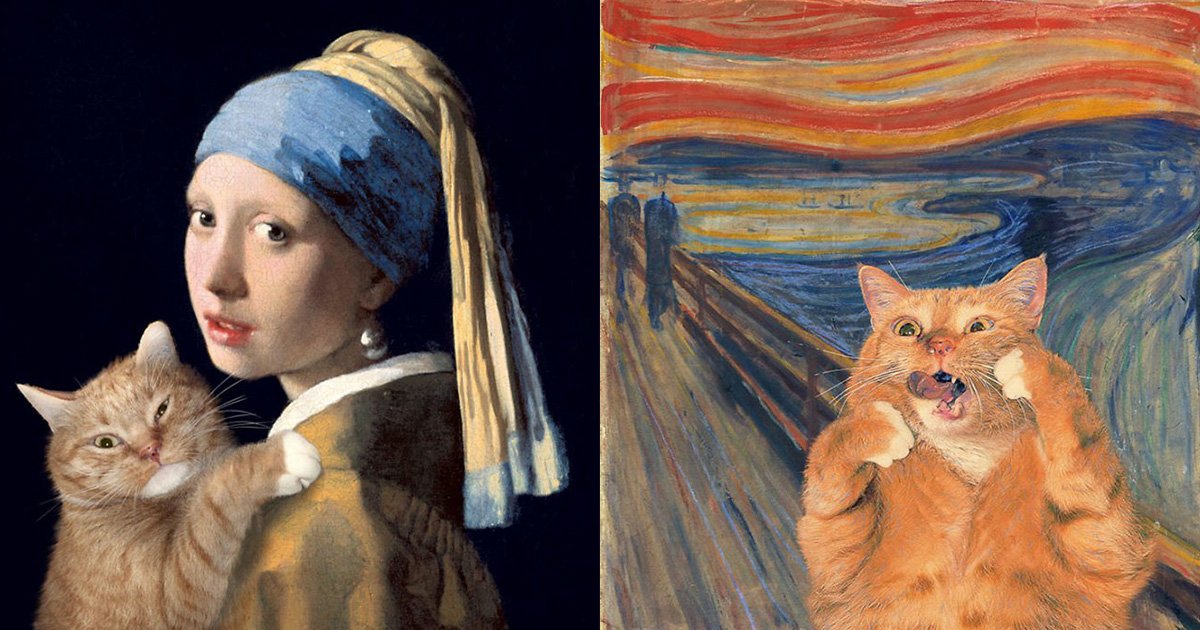 ec8db8eb84ac 4.jpg?resize=412,232 - Art de chat - Cet artiste insère son chat roux dans des peintures célèbres