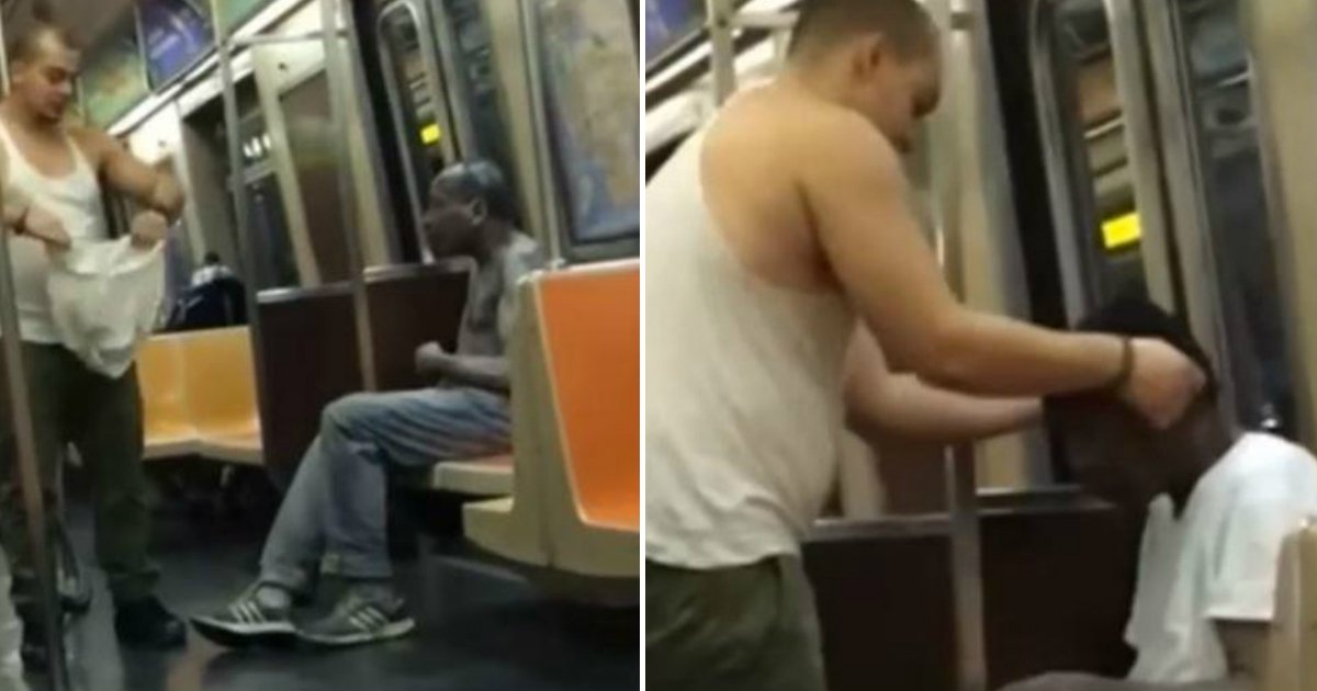 just a shirt.jpg?resize=412,232 - Un sans-abri frissonnait dans le métro, puis un étranger s'est approché et lui a donné ses vêtements