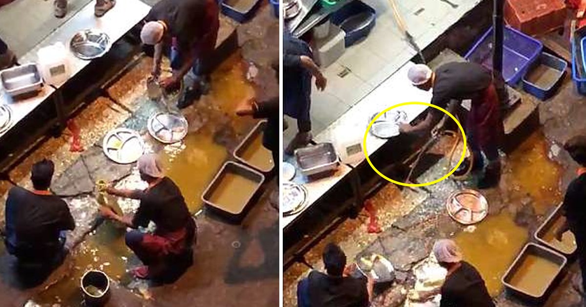 malaysia 1.jpg?resize=1200,630 - Un restaurant malaisien surpris en train de laver des assiettes dans une flaque d'eau dans la rue