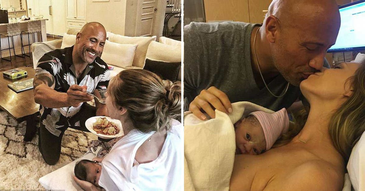 nursing.jpg?resize=412,232 - Dwayne 'The Rock' Johnson compartilha foto alimentando sua noiva enquanto ela alimenta bebê recém nascida do casal