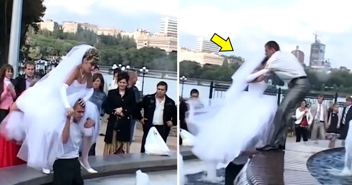 wife.jpg?resize=412,232 - Bride Had Fallen Into The Fountain With Groom And The Person Helping Them Cross The Water