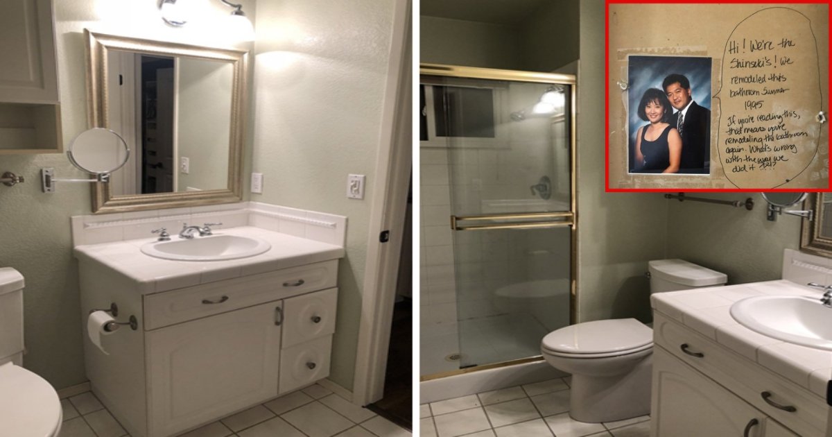 bathroom remodel 1.jpg?resize=1200,630 - Le couple a trouvé une note cachée par les propriétaires précédents lors de la rénovation de leur salle de bains— la note est vraiment hilarante
