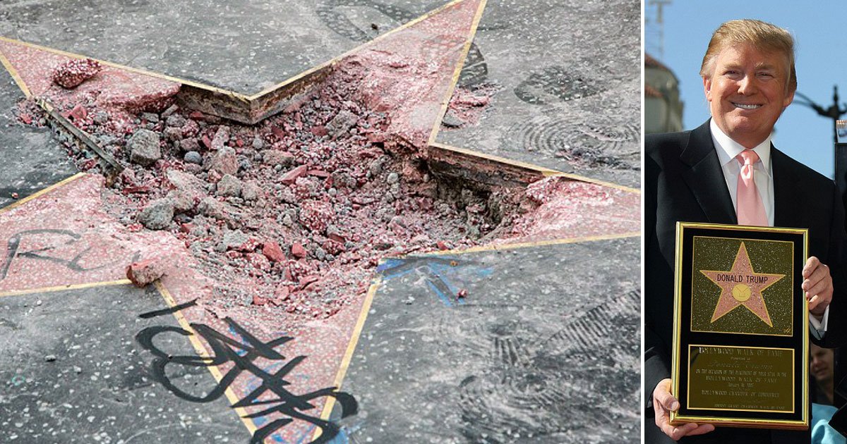 donald trum star on hollywood walk of fame.jpg?resize=412,232 - La police a arrêté l'homme qui a détruit l'étoile de Trump sur le Walk of Fame à Hollywood.