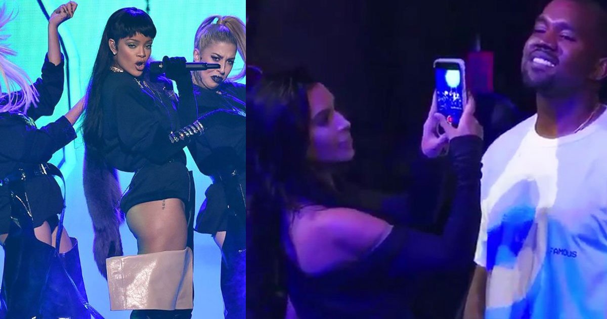 featured.jpg?resize=412,232 - La vidéo hilarante de Kim Kardashian surprenant Kanye West lorsqu'il regarde fixement Rihanna lors d'un concert devient virale