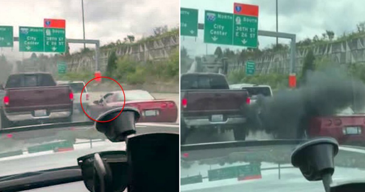 road revenge.jpg?resize=1200,630 - Road Rage Revenge; Corvette Driver Gets Good Dose Of Smoke After Messing With The Truck