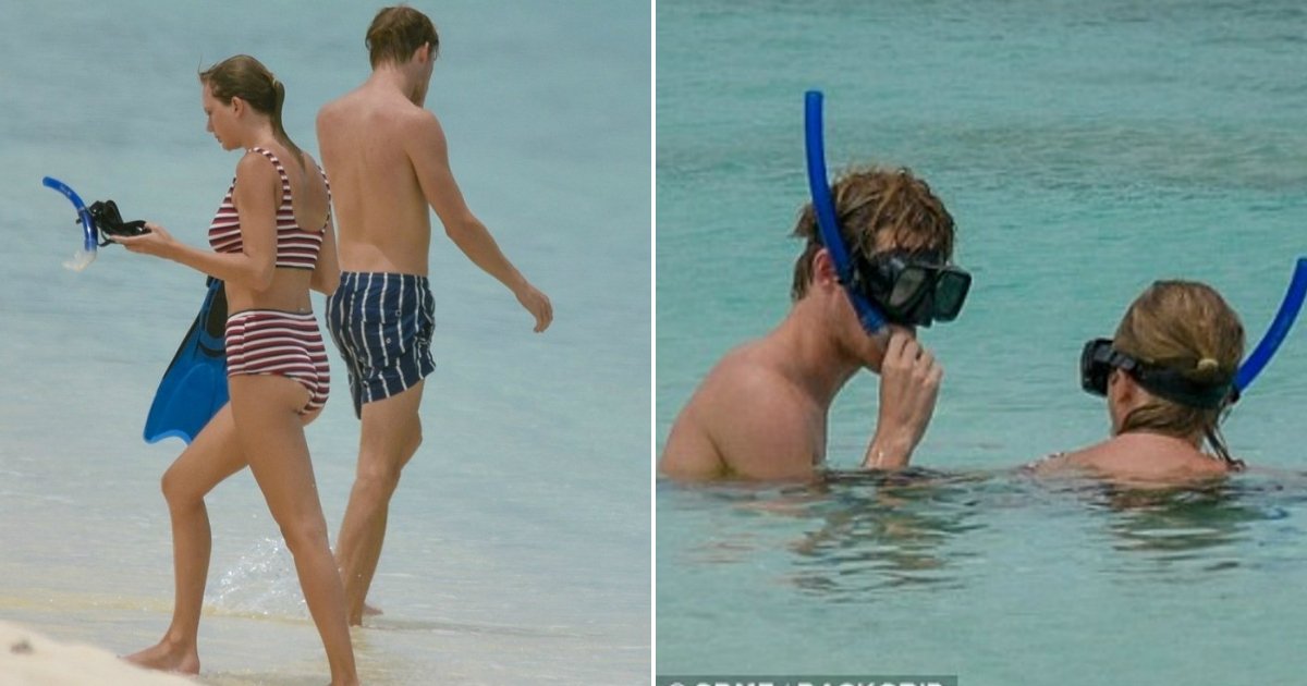 swift striped bikini.jpg?resize=1200,630 - Taylor Swift se glisse dans un bikini à rayures alors qu'elle et son petit ami Joe Alwyn profitent de la plongée avec tuba dans les îles Turques et Caïques