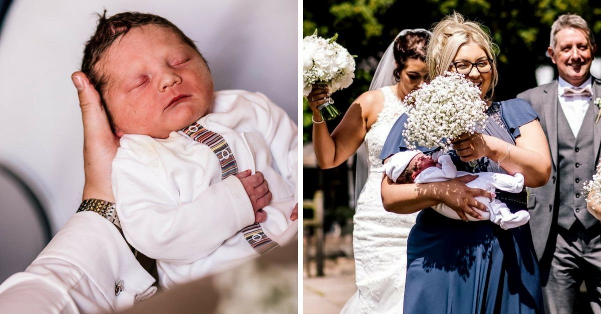 wedding newborn.jpg?resize=412,275 - Dama de honra participa de casamento 5h depois de dar à luz e entra na Igreja com bebê recém-nascido