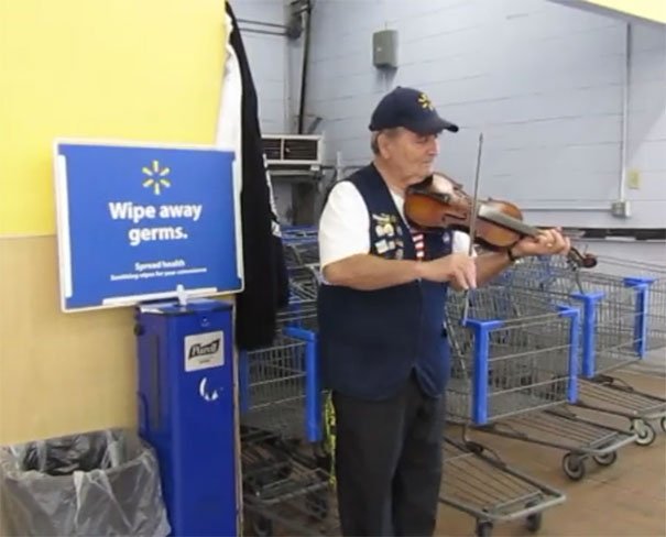 My Local Wal-Mart's Greeter Is Always Playing Guitar Or Violin. He's A Cool 'Person Of Wal-Mart'! My Local Wal-Mart