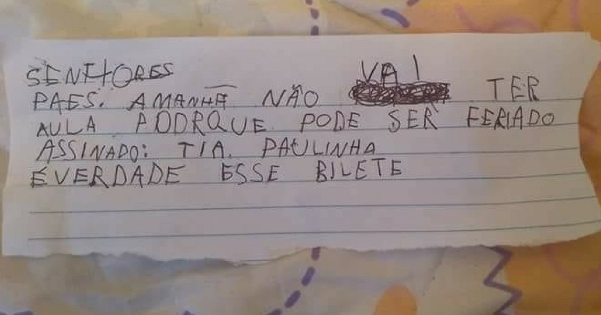 bilhete.png?resize=412,275 - Garoto de 5 anos manda bilhete fingindo ser professora e decreta feriado