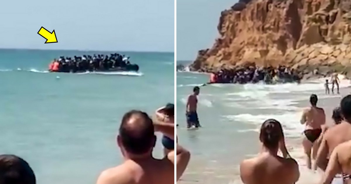 gaa 3.jpg?resize=1200,630 - Turistas observam 50 migrantes descerem de barco lotado em praia no sul da Espanha