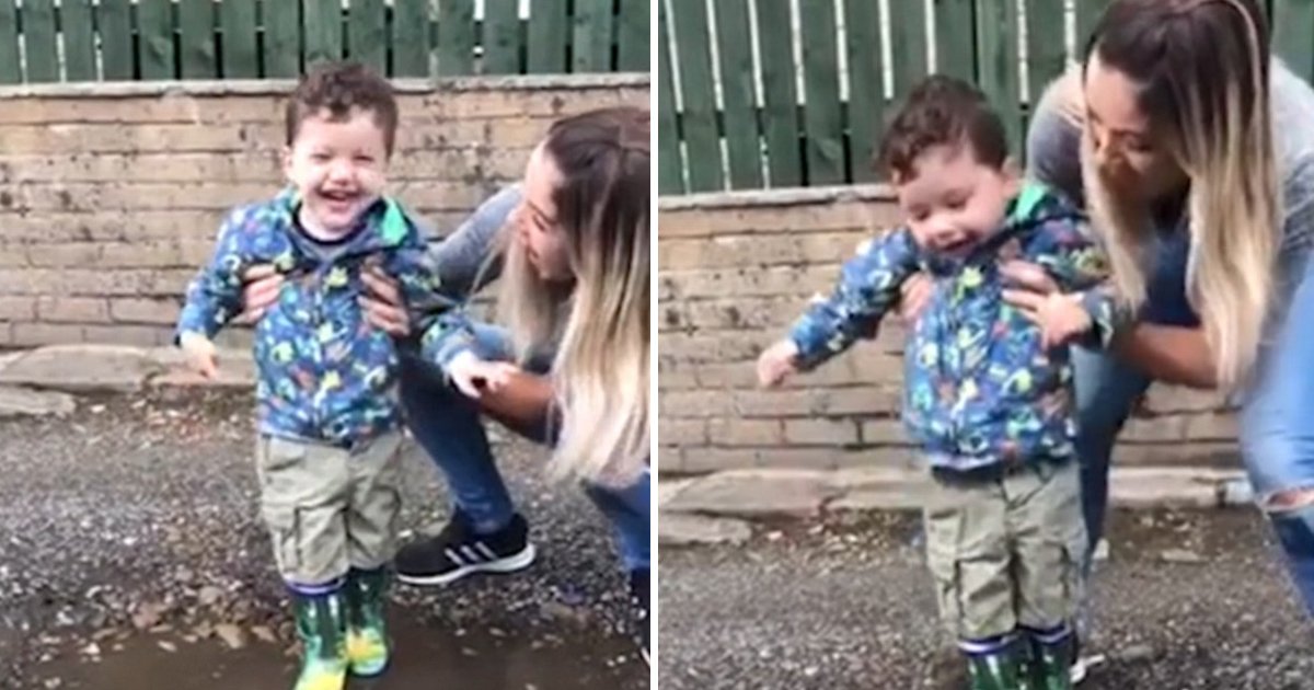 gagagaa.jpg?resize=412,232 - 2 Year Old Suffering From Cerebral Palsy Jumps Into A Puddle For The First Time