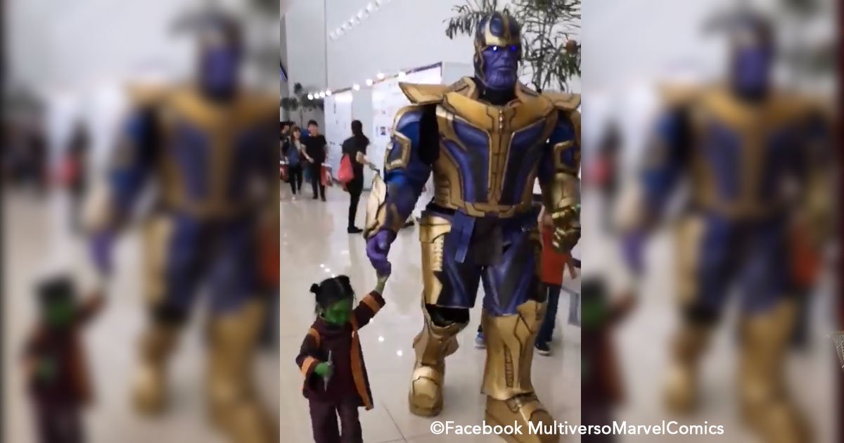 untitled 1 100.jpg?resize=1200,630 - Una pequeña y su padre asisten a un evento disfrazados de Gamora y Thanos y derriten a todos los asistentes