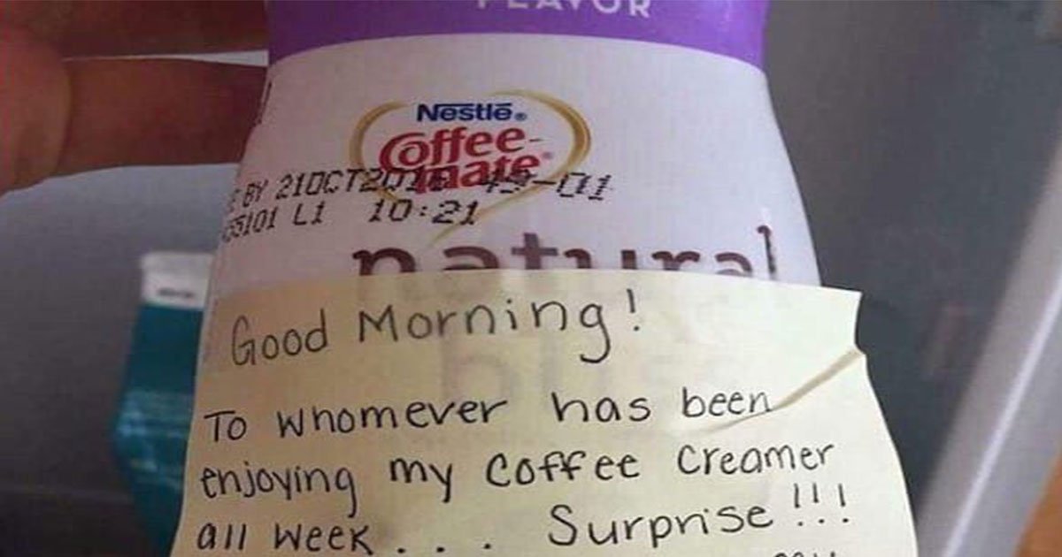 woman coffee creamer office stolen prank 2.jpg?resize=1200,630 - Une femme dont on vole la crème dans frigo du bureau donne une bonne leçon au coupable.