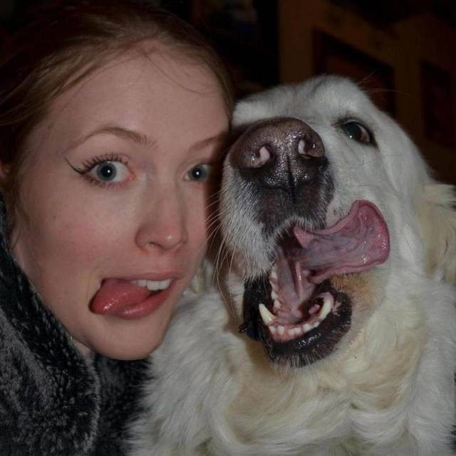 Dog and owner with their tongues out