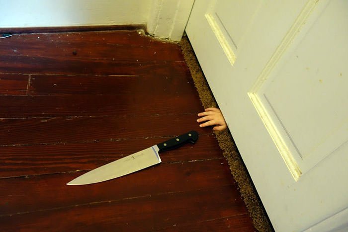 Our 2-Year-Old Daughter Fell Asleep Like This, We Added The Knife For Dramatic Effect