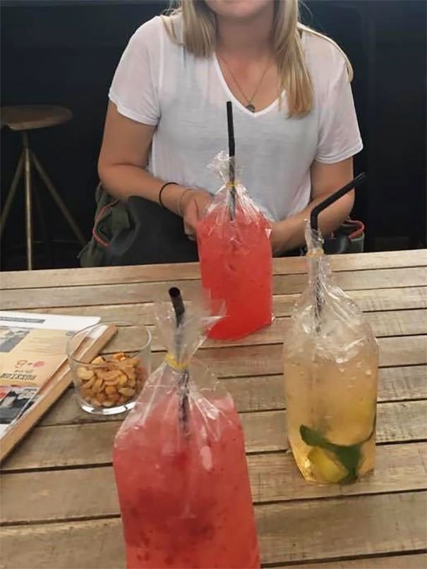 Iced Drink In A Bag With A Straw